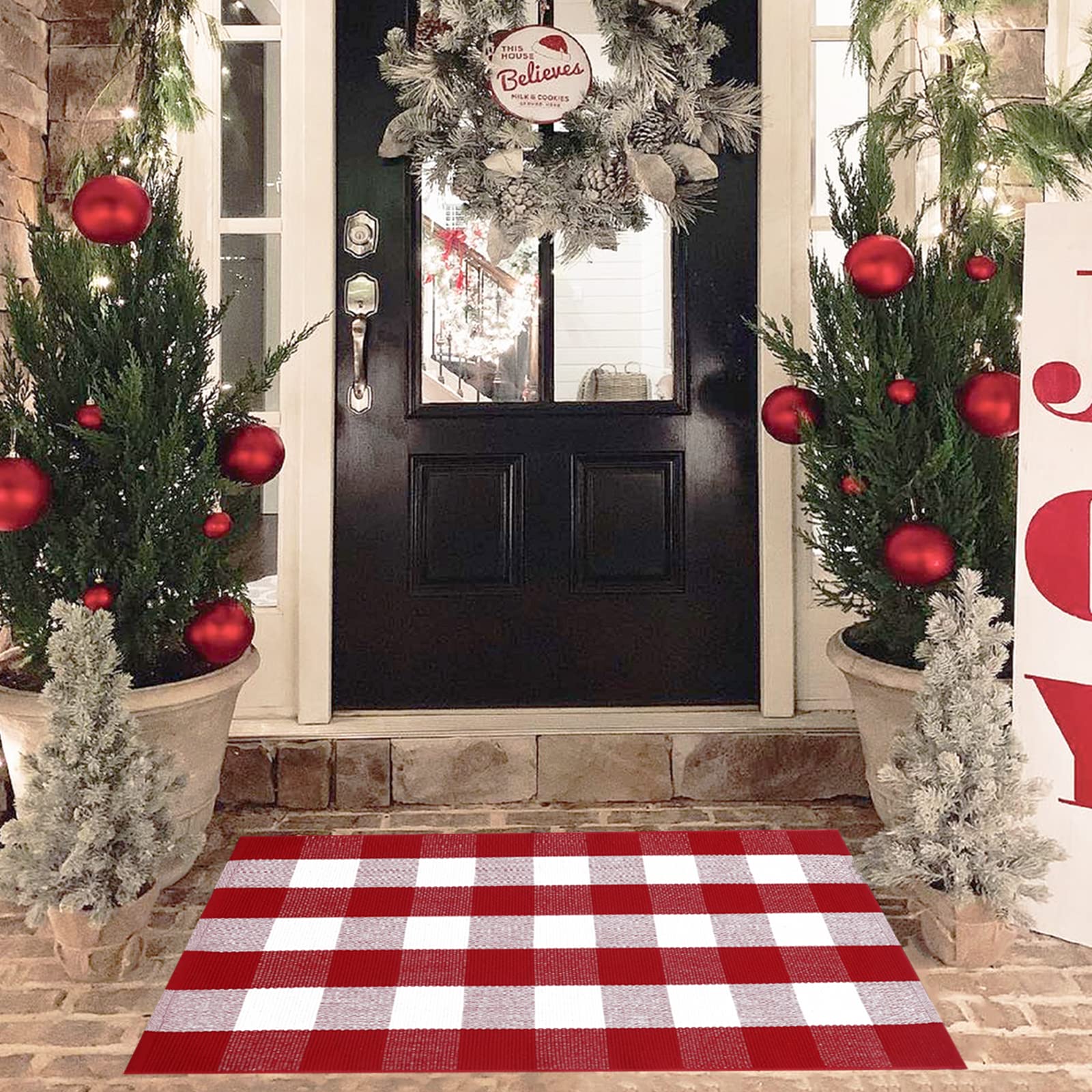 Christmas Red and White Plaid Rug, 28 x 43 Inches Cotton Hand